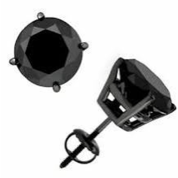 2 ct. Each Round Cut Black Diamond Solitaire Stud Earrings In Black Gold - Picture 10 of 16